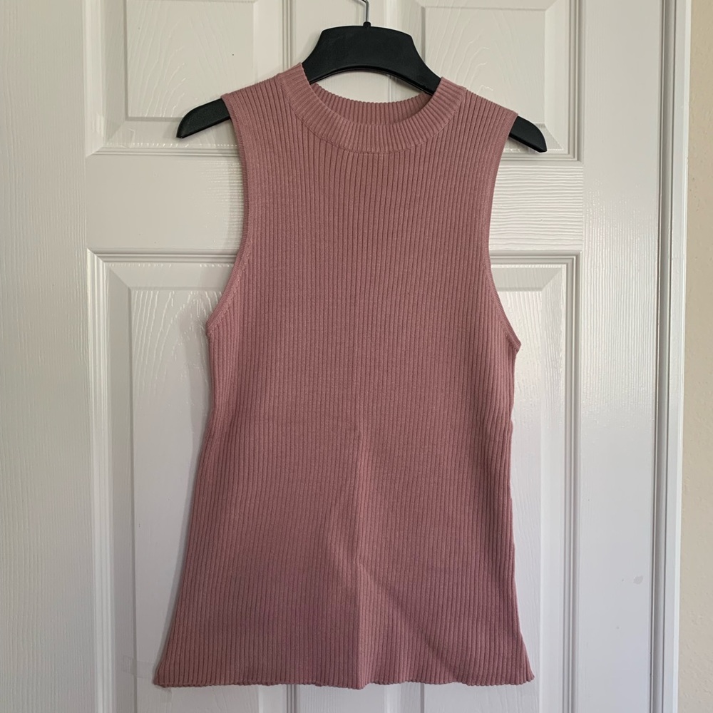 Crewneck Sweater: Pink, Sleeveless, Rib Knit, Size Large